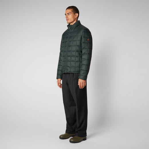 Men's Stalis Puffer Jacket with Faux Fur Lining in Green Black