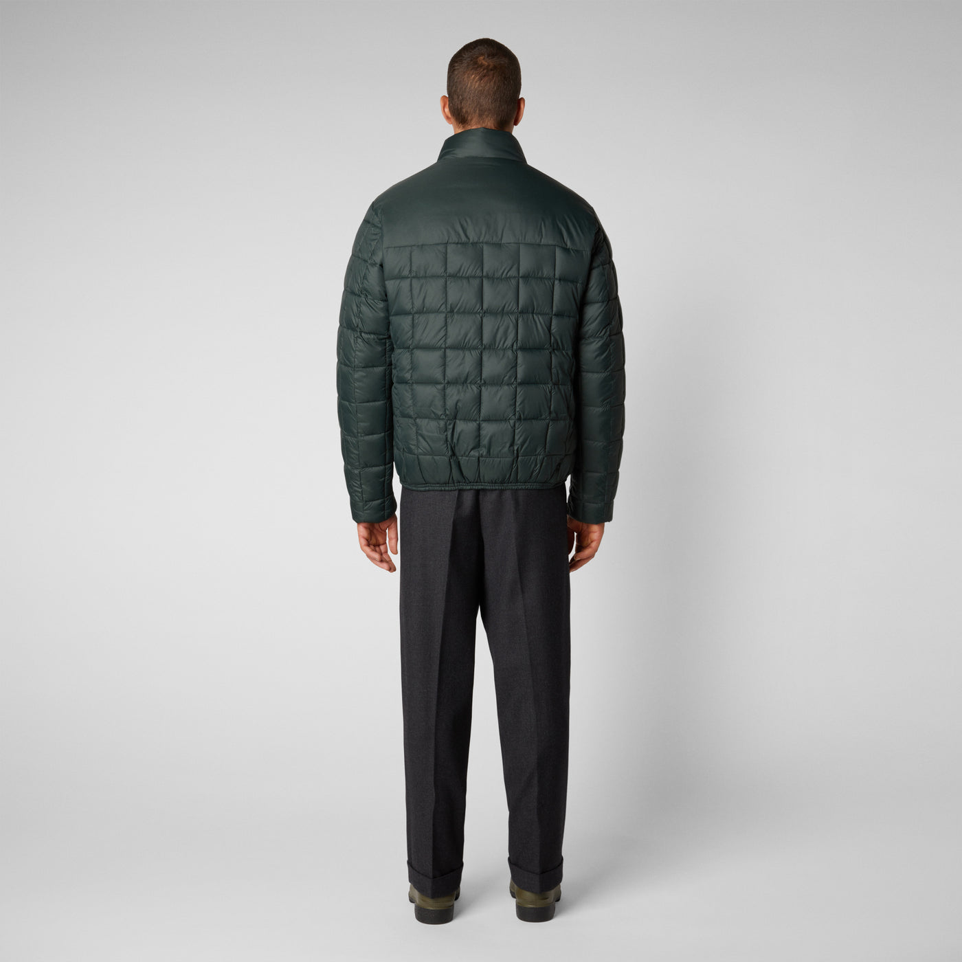 Men's Stalis Puffer Jacket with Faux Fur Lining in Green Black