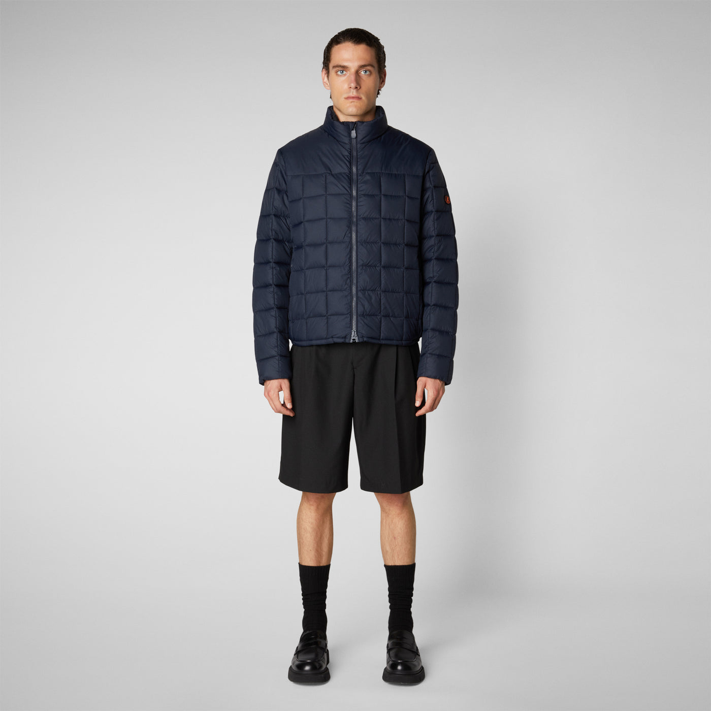 Men's Stalis Puffer Jacket with Faux Fur Lining in Blue Black