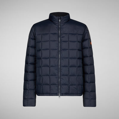 Men's Stalis Puffer Jacket with Faux Fur Lining in Blue Black