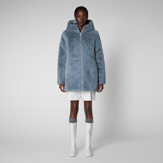 Women's Bridget Faux Fur Reversible Hooded Coat in Blue Fog