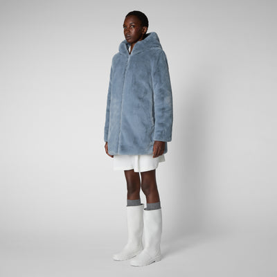 Women's Bridget Faux Fur Reversible Hooded Coat in Blue Fog