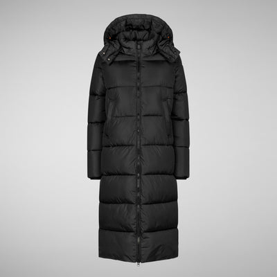 Women's Colette Long Puffer Coat with Detachable Hood in Black