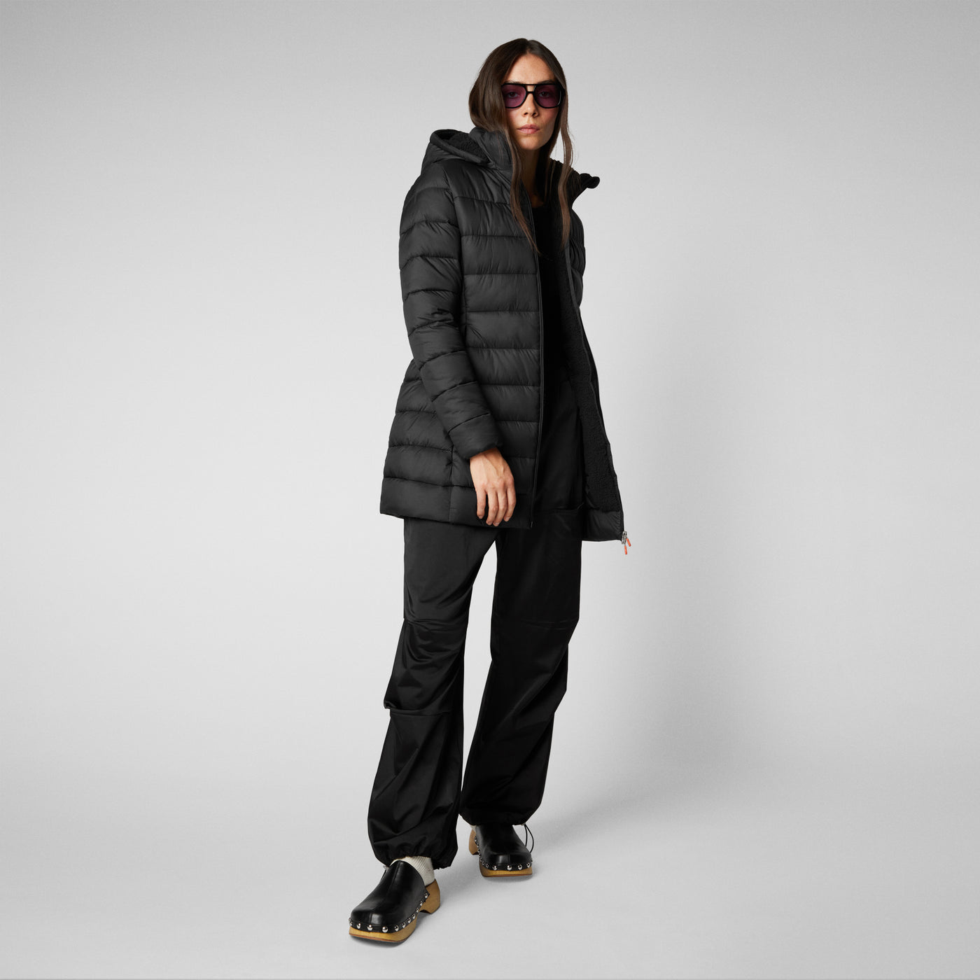Women's Joanne Puffer Coat with Faux Fur Lining & Detachable Hood in Black
