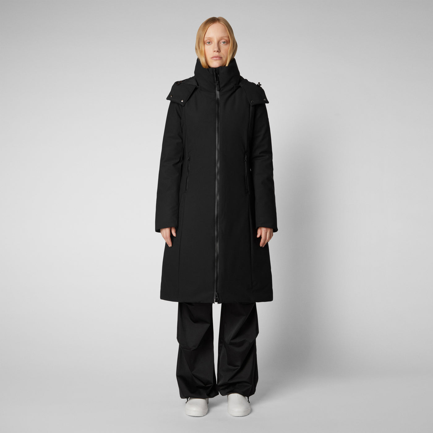 Women's Alkinia Coat with Detachable Hood in Black