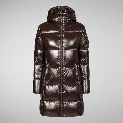 Women's Ines Hooded Puffer Coat in Brown Black