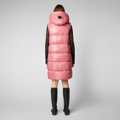 Women's Iria Long Hooded Puffer Vest in Bloom Pink