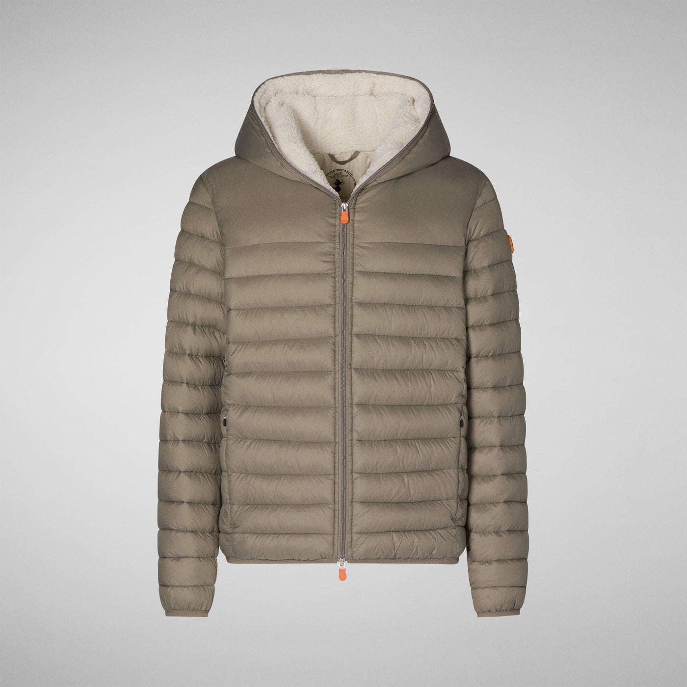 Front View of Men's Nathan Faux Fur Lined Hooded Puffer Jacket in Elephant Grey