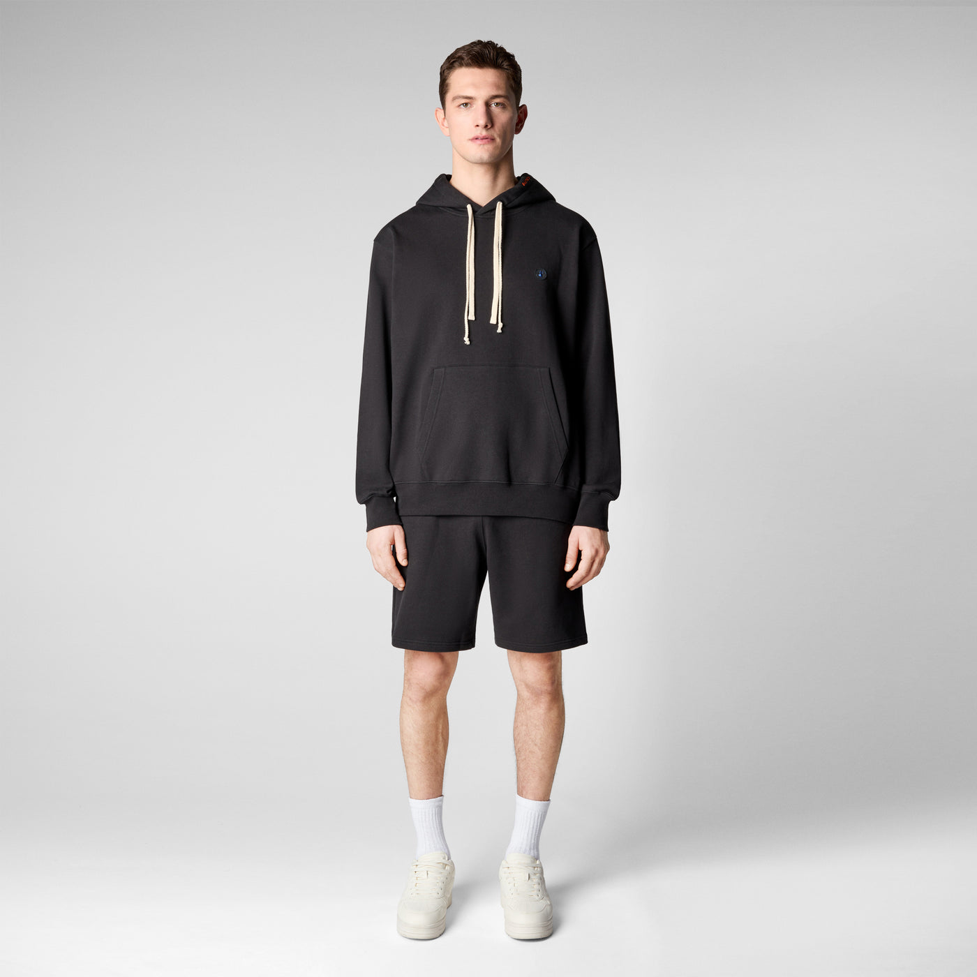 Model Front View of Men's Edson Hoodie in Black