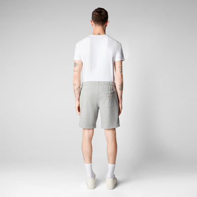 Model Back View of Men's Rayon Sweatshorts in Light Grey Melange