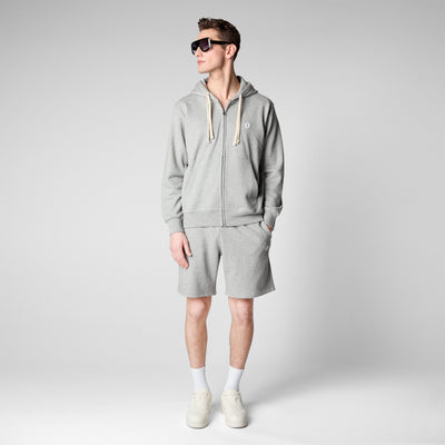 Model Life-style Image of Men's Rayon Sweatshorts in Light Grey Melange