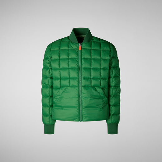 Front View of ARIES: Unisex Kids' Square Quilted Puffer Jacket With Large Pockets In Rainforest Green