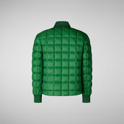 Back View of ARIES: Unisex Kids' Square Quilted Puffer Jacket With Large Pockets In Rainforest Green