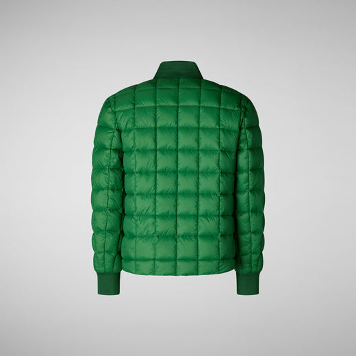 Front View of ARIES: Unisex Kids' Square Quilted Puffer Jacket With Large Pockets In Rainforest Green