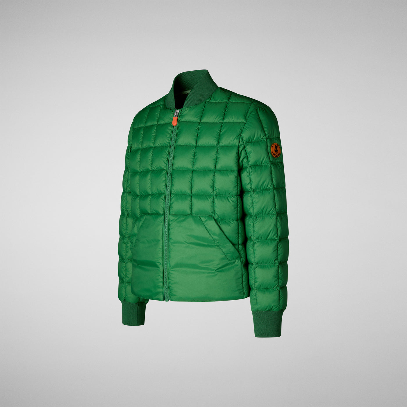 Side View of ARIES: Unisex Kids' Square Quilted Puffer Jacket With Large Pockets In Rainforest Green