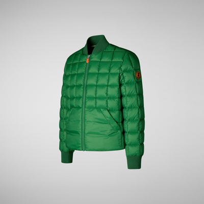 Side View of ARIES: Unisex Kids' Square Quilted Puffer Jacket With Large Pockets In Rainforest Green