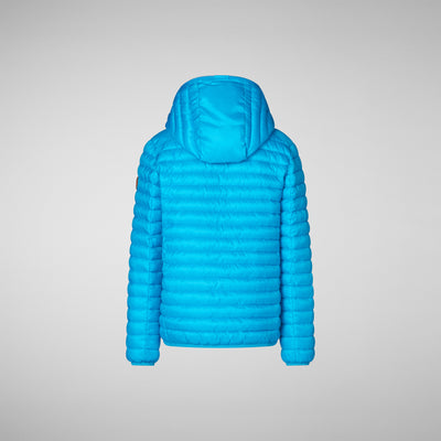 Back View of GILLO: Boys' Animal-Free Quilted Puffer Jacket In Fluo Blue