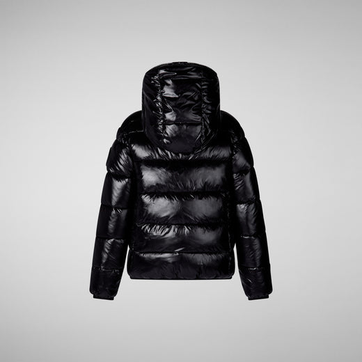 Front View of Boys' Gavin Faux Fur Lined Hooded Puffer Jacket in Black