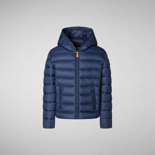 Front View of Kids' Jackson Hooded Puffer Jacket in Navy Blue