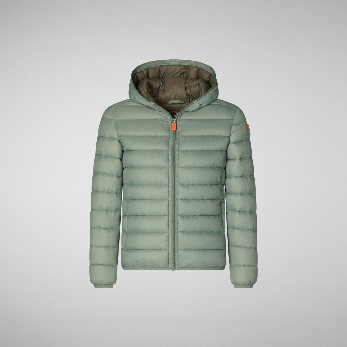 Front View of Girls' Lily Hooded Puffer Jacket in Seaweed Green