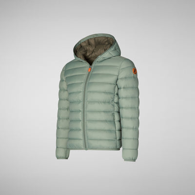 Side View of Girls' Lily Hooded Puffer Jacket in Seaweed Green