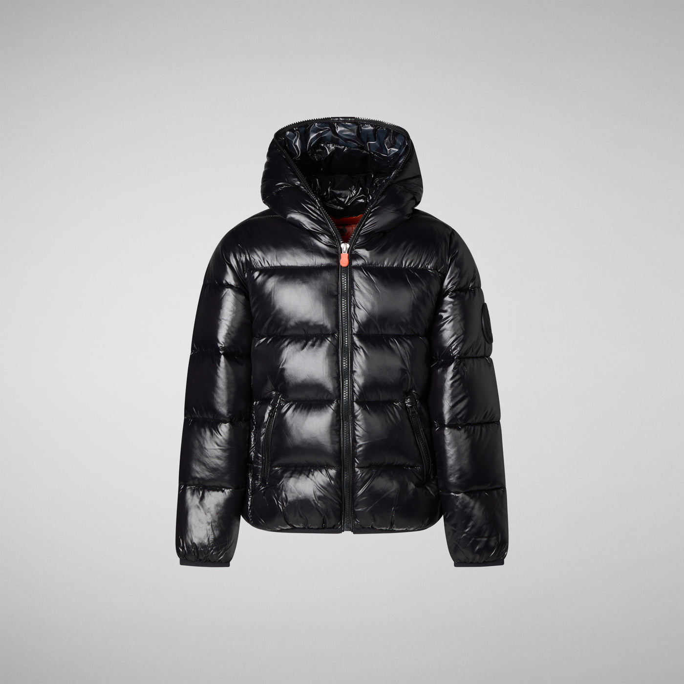 Product Front View of Girls' Kate Hooded Puffer Jacket in Black