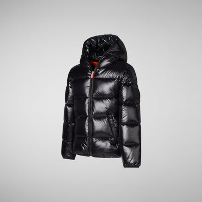 Product Side View of Girls' Kate Hooded Puffer Jacket in Black