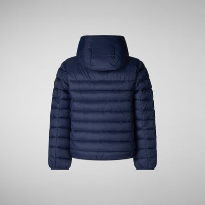 Product Back View of Boys' Rob Faux Fur Lined Hooded Puffer Jacket in Navy Blue