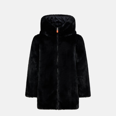 Girls' Flora Faux Fur Reversible Hooded Jacket in Black