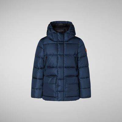 Front View of Boys' Joshua Hooded Puffer Coat in Navy Blue