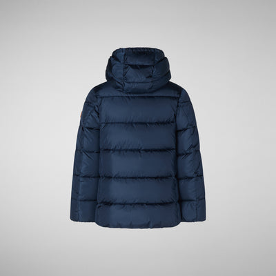Back View of Boys' Joshua Hooded Puffer Coat in Navy Blue
