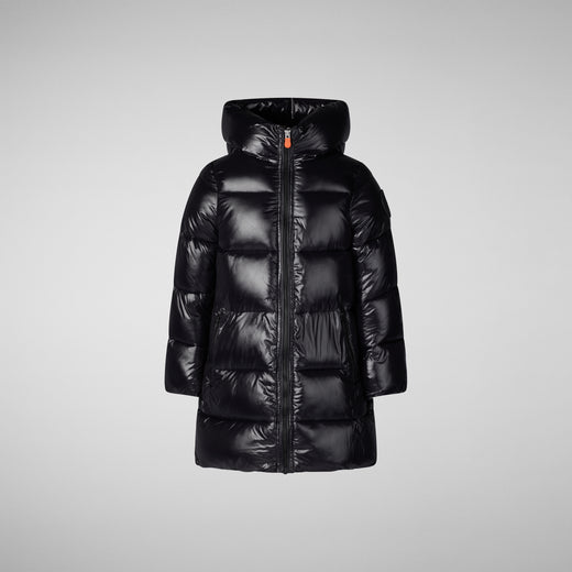 Product Front View of Girls' Chase Faux Fur Lined Hooded Puffer Coat in Black