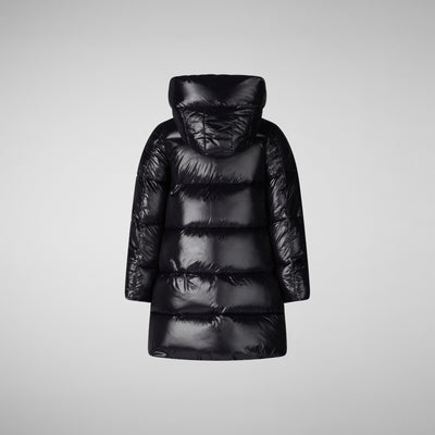 Product Back View of Girls' Chase Faux Fur Lined Hooded Puffer Coat in Black