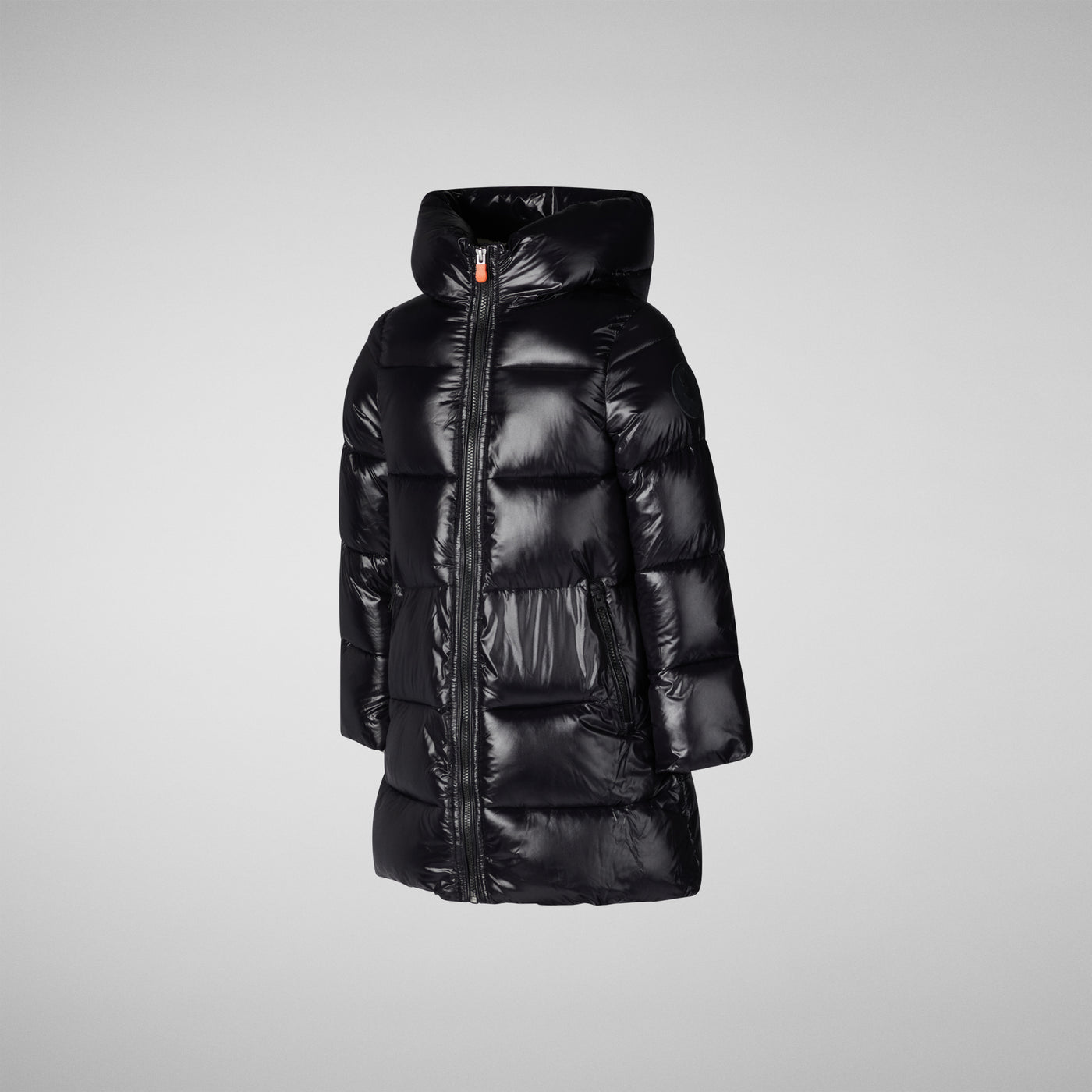 Product Side View of Girls' Chase Faux Fur Lined Hooded Puffer Coat in Black