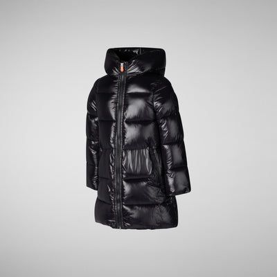 Product Side View of Girls' Chase Faux Fur Lined Hooded Puffer Coat in Black