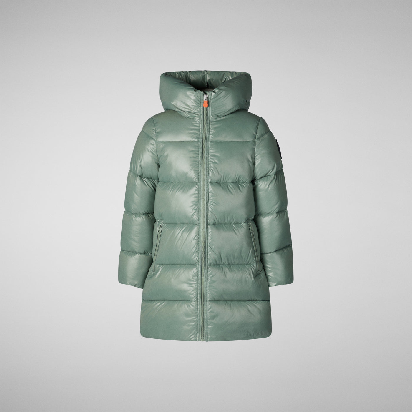 Product Front View of Girls' Chase Faux Fur Lined Hooded Puffer Coat in Seaweed Green