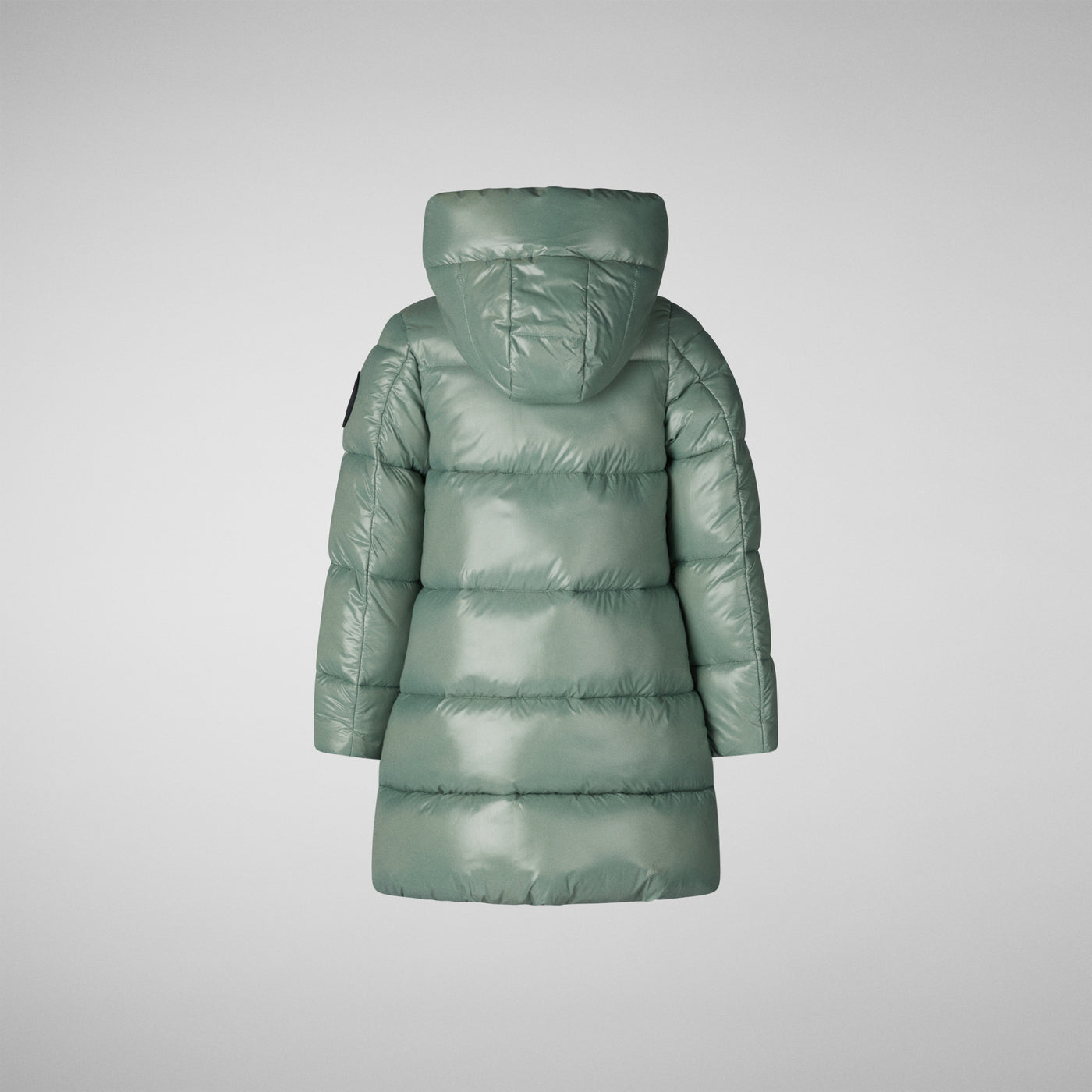 Product Back View of Girls' Chase Faux Fur Lined Hooded Puffer Coat in Seaweed Green