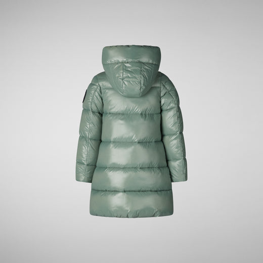 Product Front View of Girls' Chase Faux Fur Lined Hooded Puffer Coat in Seaweed Green