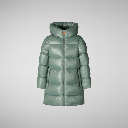 Front Product View of Girls' Millie Hooded Puffer Coat in Seaweed Green
