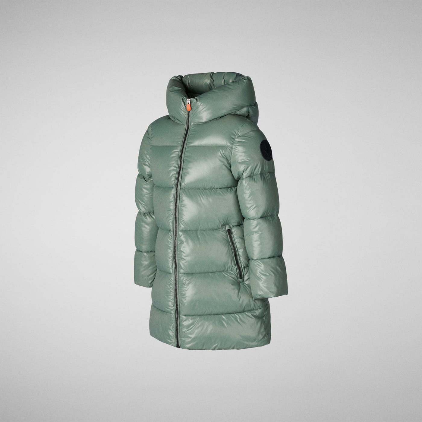 Side Product View of Girls' Millie Hooded Puffer Coat in Seaweed Green