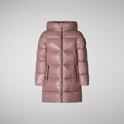 Front Product View of Girls' Millie Hooded Puffer Coat in Withered Rose