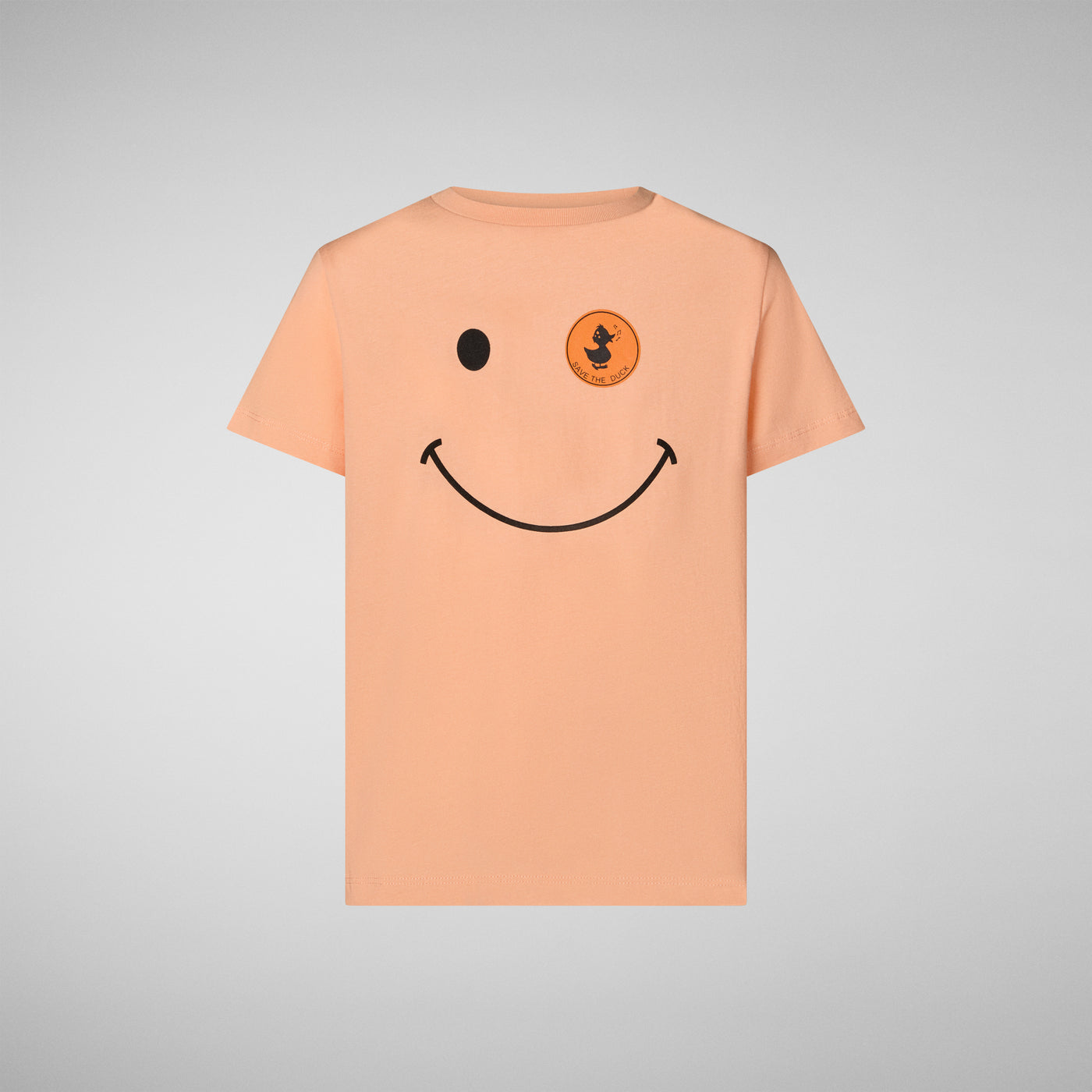 Product Front View of Unisex Kids' Asa Crewneck T-Shirt in Papaya Orange