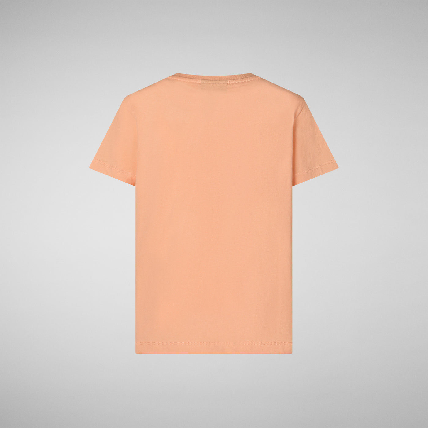Product Back View of Unisex Kids' Asa Crewneck T-Shirt in Papaya Orange