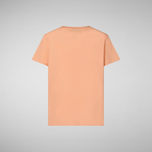 Product Front View of Unisex Kids' Asa Crewneck T-Shirt in Papaya Orange