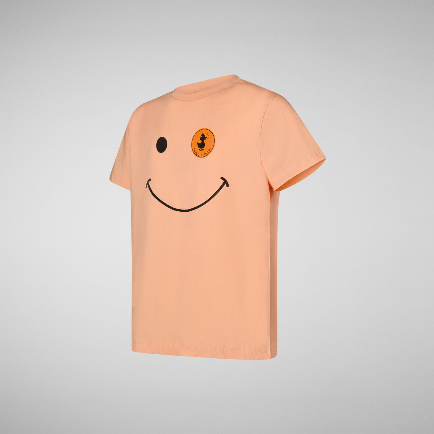 Product Side View of Unisex Kids' Asa Crewneck T-Shirt in Papaya Orange