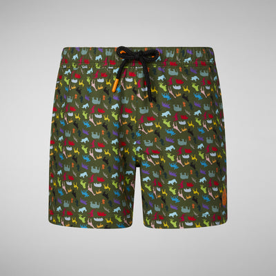 Product Front View of Boys' Getu Swim Trunks in Zoo Print