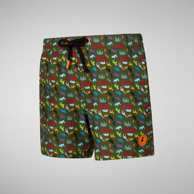 Product Side View of Boys' Getu Swim Trunks in Zoo Print