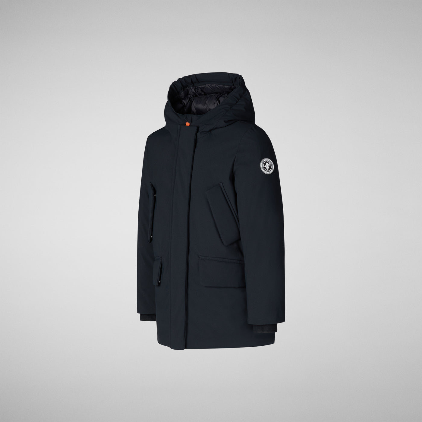 Product Side View of Girls' Ally Hooded Parka in Black