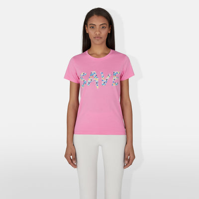 Model Front View of Women's Betsy T-Shirt in Aurora Pink