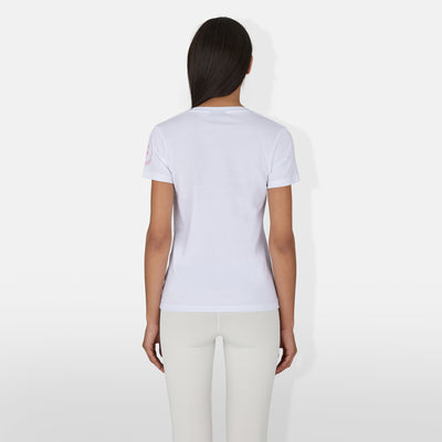 Model Back View of Women's Betsy T-Shirt in White